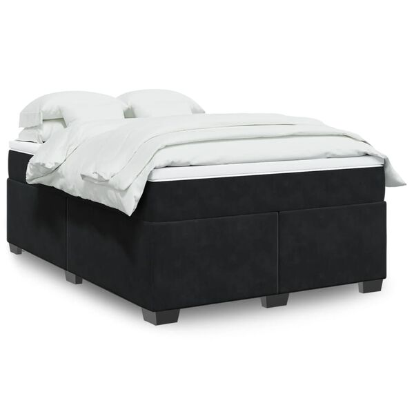 vidaXL Box Spring Bed with Mattress Black 140x200 cm Velvet