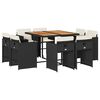 vidaXL 9 Piece Garden Dining Set with Cushions Black Poly Rattan