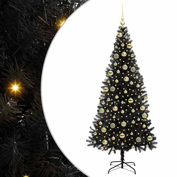 vidaXL Christmas Tree with 300 LEDs with Stand Black 210 cm PVC