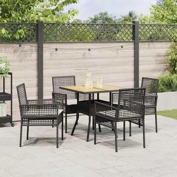 vidaXL Garden Dining Set 5 pcs Black Poly Rattan