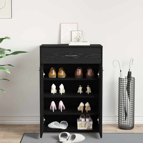 vidaXL Shoe Rack with Drawer Black Oak 60 x 35 x 84 cm Engineered Wood