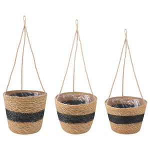 vidaXL Seagrass Plant Baskets 3 pcs Natural and Black &Oslash;26 x 19 cm
