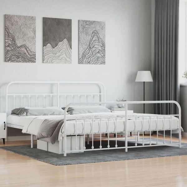 vidaXL Metal Bed Frame without Mattress with Footboard White 200x200cm