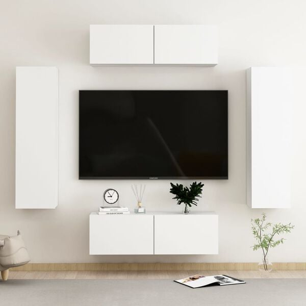 vidaXL 4 Piece TV Cabinet Set White Engineered Wood
