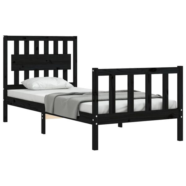vidaXL Bed Frame without Mattress Black Single Solid Wood Pine