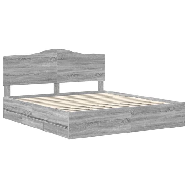 vidaXL Bed Frame with Drawer Grey Sonoma 200 x 200 cm Engineer Wood