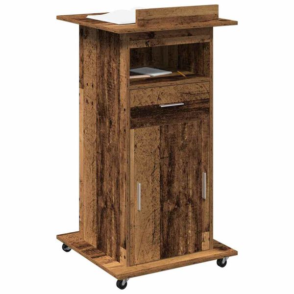 vidaXL Podium with Drawer Old Wood 55 x 55 x 107 cm Engineered Wood