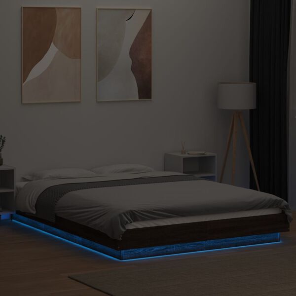 vidaXL Bed Frame with LED Lights without Mattress Brown Oak 120x200cm