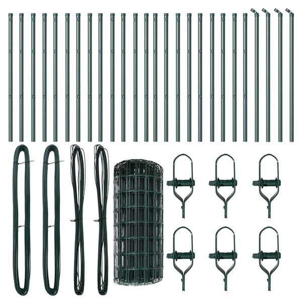 vidaXL Fence with Post Green 0.6 x 50 m Steel and PVC