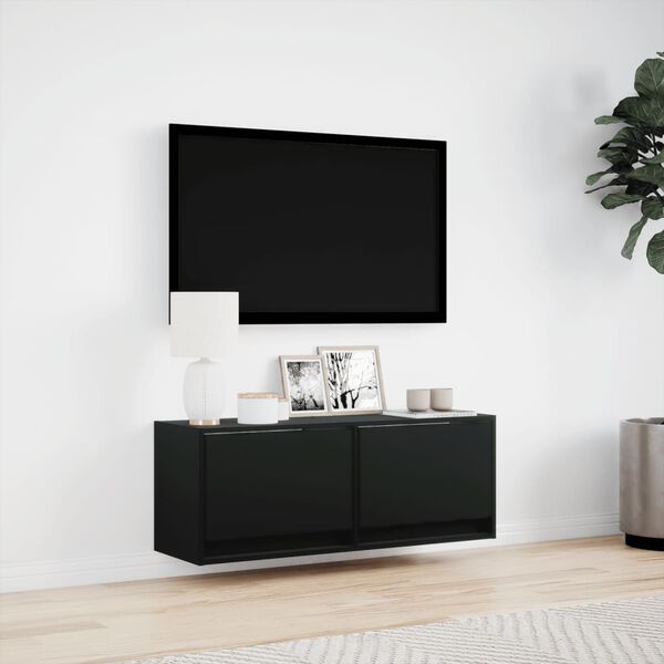 vidaXL TV Wall Cabinet with LED Lights Black 100x31x35 cm