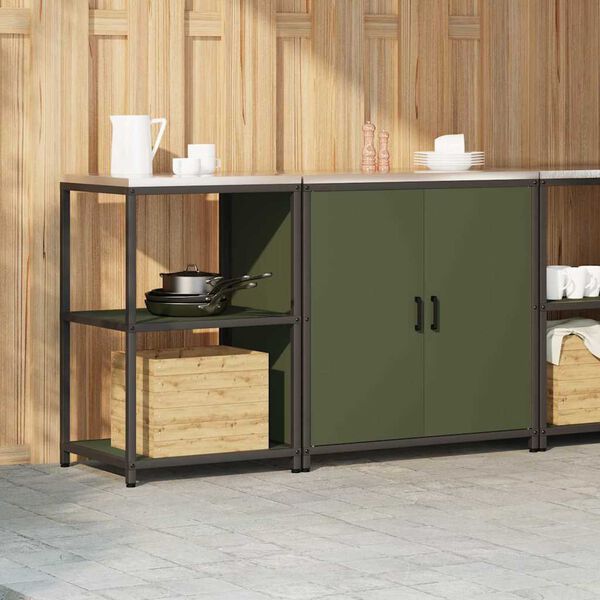 vidaXL Kitchen Storage Set 2 pcs Olive Green Cold-rolled Steel