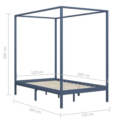 vidaXL Canopy Bed Frame Grey Solid Pine Wood 120x200 cm