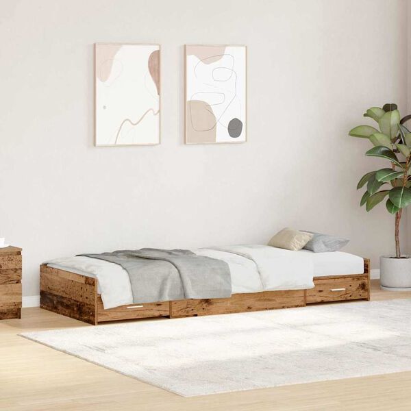 vidaXL Bed Frame with Headboard Old Wood 100 x 200 cm Engineered Wood