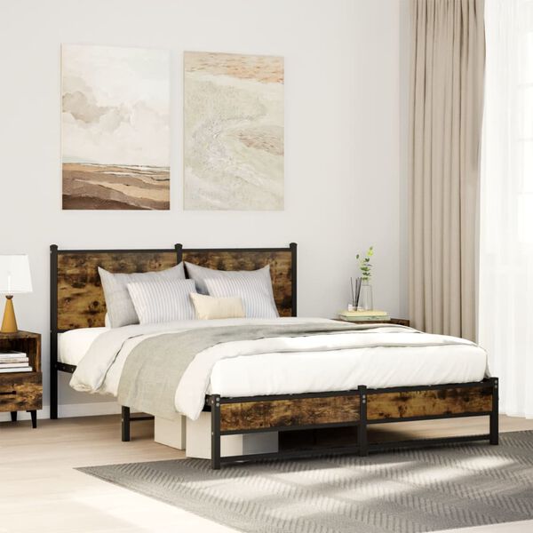 vidaXL Metal Bed Frame without Mattress Smoked Oak 150x200 cm King Size