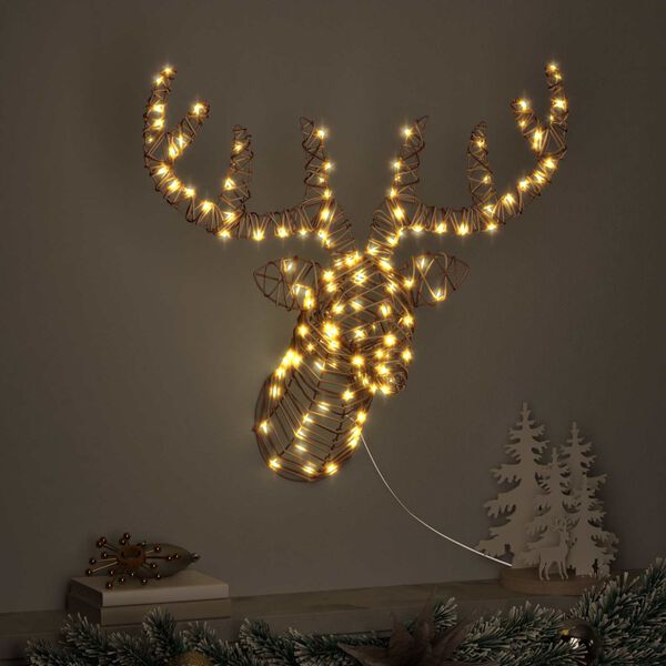 vidaXL Reindeer Pull Sleigh Warm white 68 x 36.5 x 62.5 cm Rattan