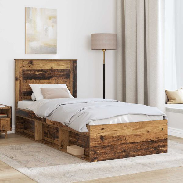 vidaXL Bed Frame with Headboard Old Wood 100 x 200 cm Solid Pine Wood