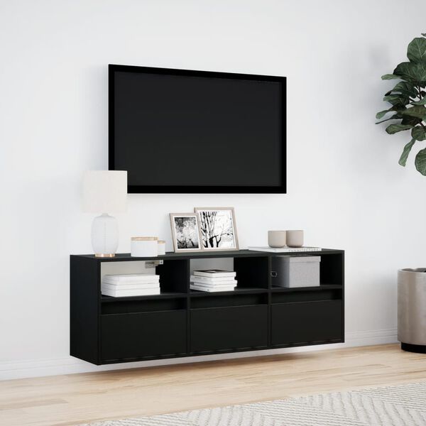 vidaXL TV Wall Cabinet with LED Lights Black 130x31x45 cm