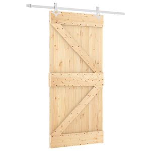 vidaXL Sliding Door Natural and White 95 x 210 cm Solid Pine Wood
