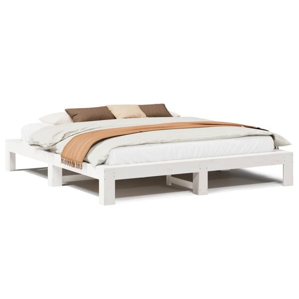 vidaXL Bed Frame without Mattress White 180x200 cm Super King Solid Wood Pine