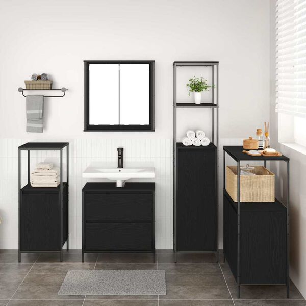 vidaXL 2 Piece Bathroom Furniture Set Black Oak Engineered Wood