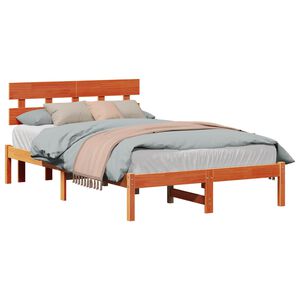 vidaXL Bed Frame with Headboard Brown 135 x 190 cm Solid Pine wood