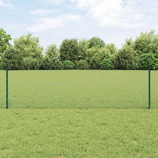 vidaXL Fence with Post Green 0.6 x 25 m Steel and PVC