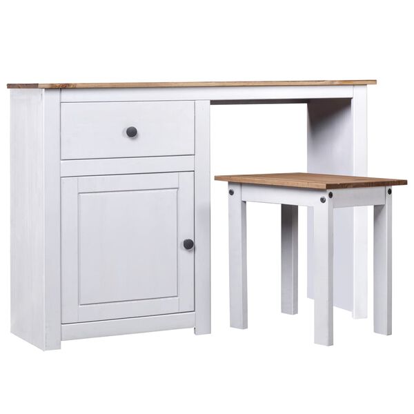 vidaXL 2 Piece Dressing Table Set White Solid Pine Wood Panama Range