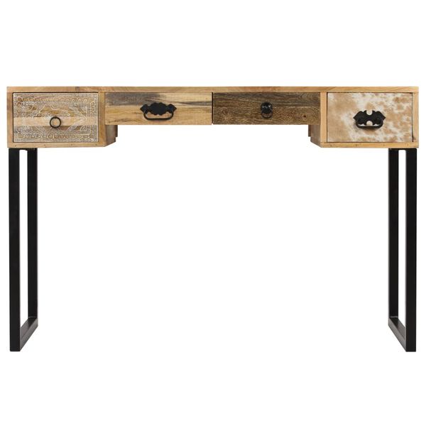vidaXL Desk Solid Mango Wood and Real Leather 117x50x76 cm