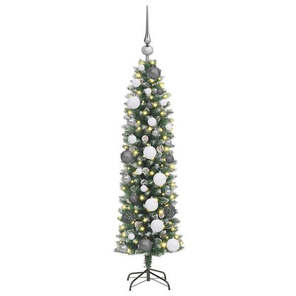 vidaXL Artificial Slim Christmas Tree Green and White 120 cm
