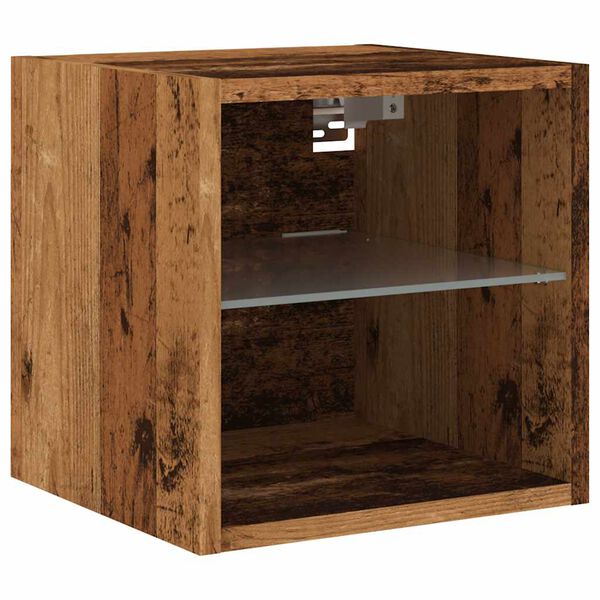 vidaXL TV Wall Cabinet with LED Lights Old Wood 30x28.5x30 cm