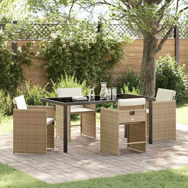 vidaXL Garden Dining Set 5 pcs Beige Poly Rattan