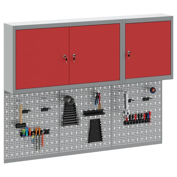 vidaXL Tool Cabinet and Pegboard Set 5 pcs Red 150 x 20 x 115 cm Steel