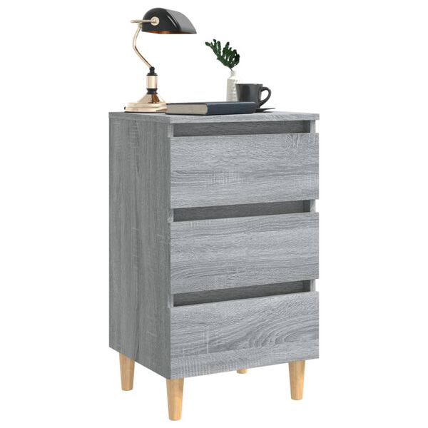 vidaXL Bed Cabinet with Solid Wood Legs Grey Sonoma 40x35x69 cm