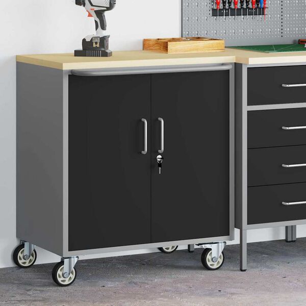 vidaXL Workbench Black and grey 75 x 45 x 85 cm Powder-coated steel