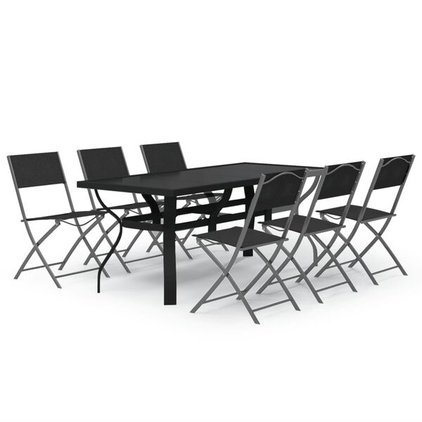 vidaXL 7 Piece Garden Dining Set Grey and Black