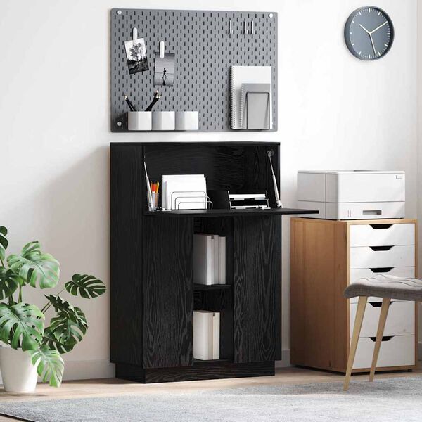 vidaXL Desk with Door Black Oak 71.5 x 31.5 x 106.5 cm Engineered Wood