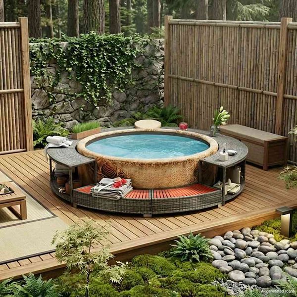 vidaXL Hot Tub Surround Grey Poly Rattan