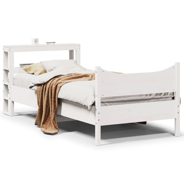 vidaXL Bed Frame with Headboard White 75x190 cm Small Single Solid Wood Pine