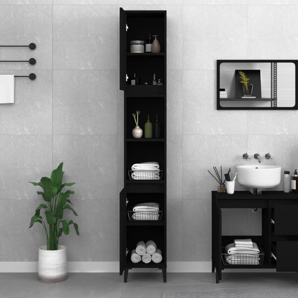 vidaXL Bathroom Cabinet Black 30x30x190 cm Engineered Wood