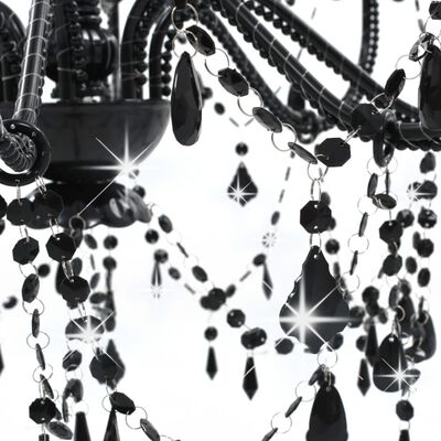 vidaXL Chandelier with Beads Black 8 x E14 Bulbs