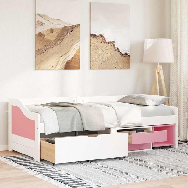 vidaXL Day Bed with 3 Drawers without Mattress IRUN White&Pink 90x200 cm