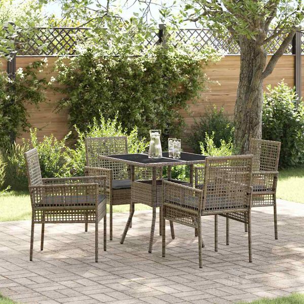 vidaXL Garden Dining Set 5 pcs Grey Poly Rattan