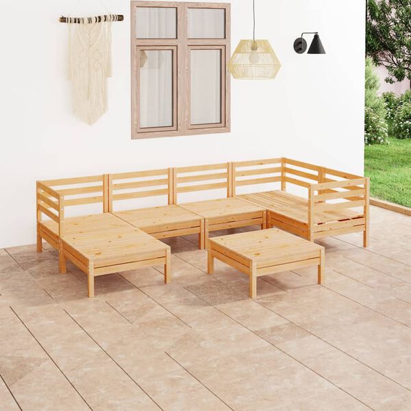 vidaXL 7 Piece Garden Lounge Set Solid Wood Pine