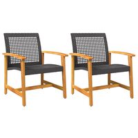 vidaXL Garden Chairs 2 pcs Black Poly Rattan and Acacia Wood