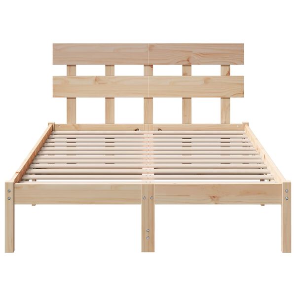 vidaXL Bed Frame with Headboard Brown 135 x 190 cm Solid Pine wood