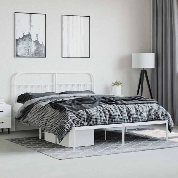 vidaXL Metal Bed Frame without Mattress with Headboard White 160x200cm
