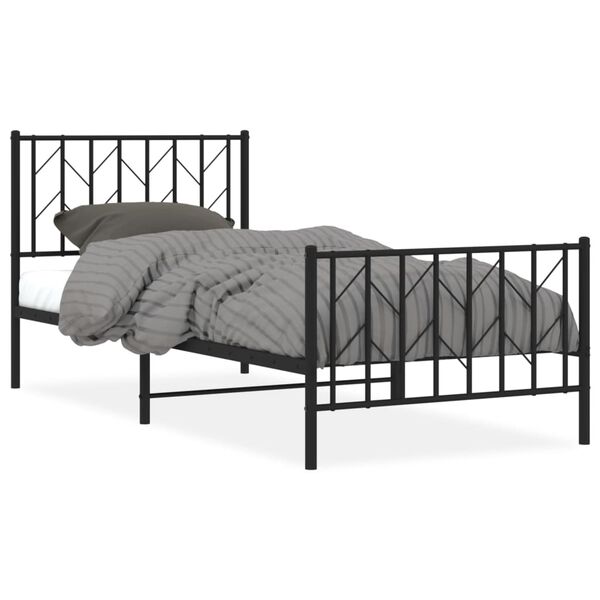 vidaXL Metal Bed Frame without Mattress with Footboard Black 90x200cm