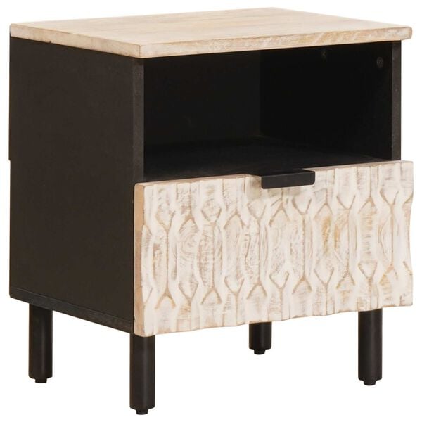 vidaXL Bedside Cabinet White 40 x 33 x 46 cm Solid Mango Wood