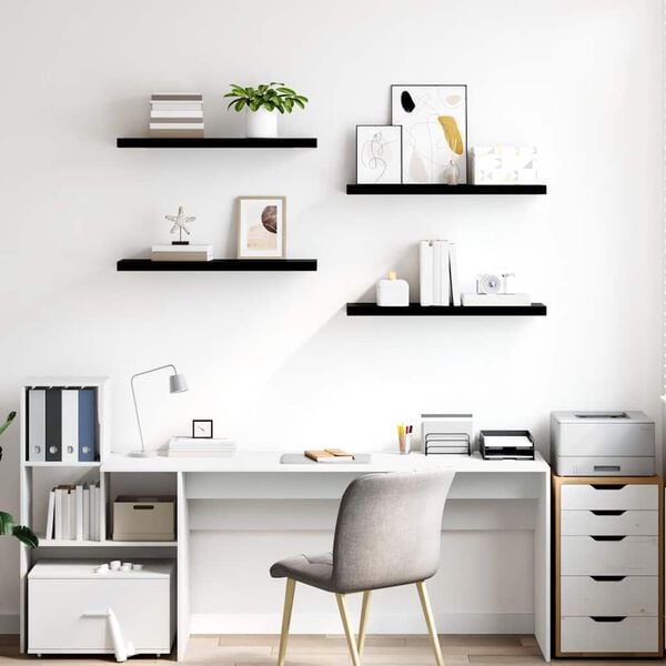 vidaXL Floating Wall Shelves 4 pcs High Gloss Black 80x23.5x3.8 cm MDF