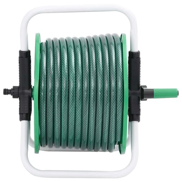 vidaXL Free Standing Green Hose Reel with Hose Fitting Set 0.5" 30 m PVC
